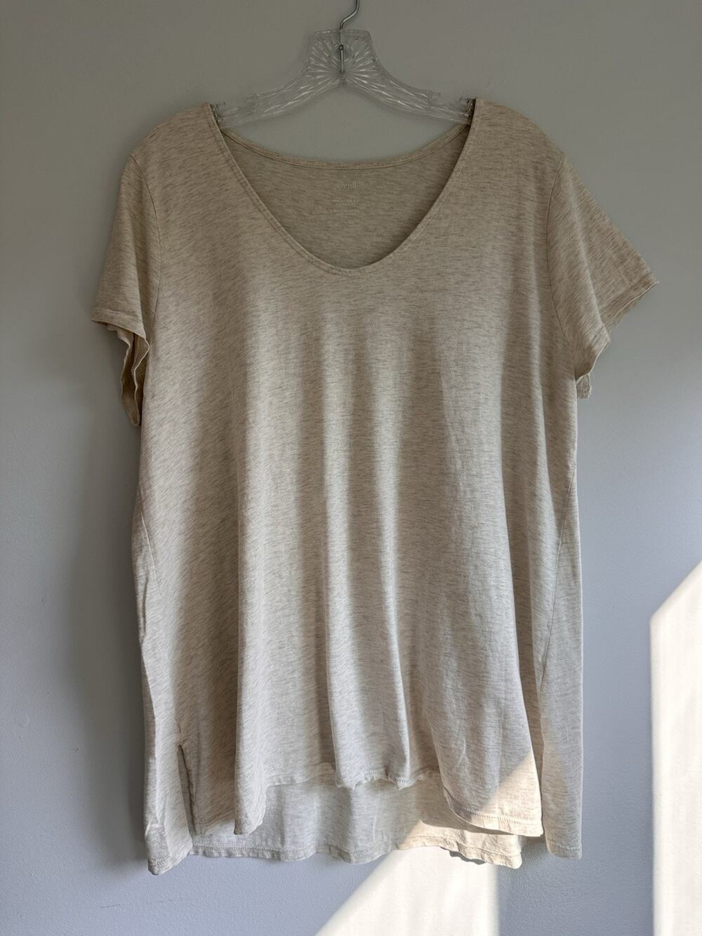J. Jill Pure Jill Size Large Side Slit Eliptical Tee Oatmeal Pima Cotton Scoop